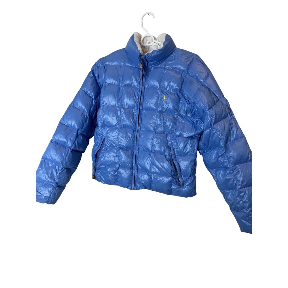 Ralph Lauren Sport Jacket Womens Large Blue Down Puffer Fleece Lined Quilted